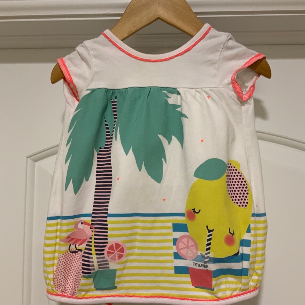 Catimini White and Yellow Kids Tee with Tropical Print